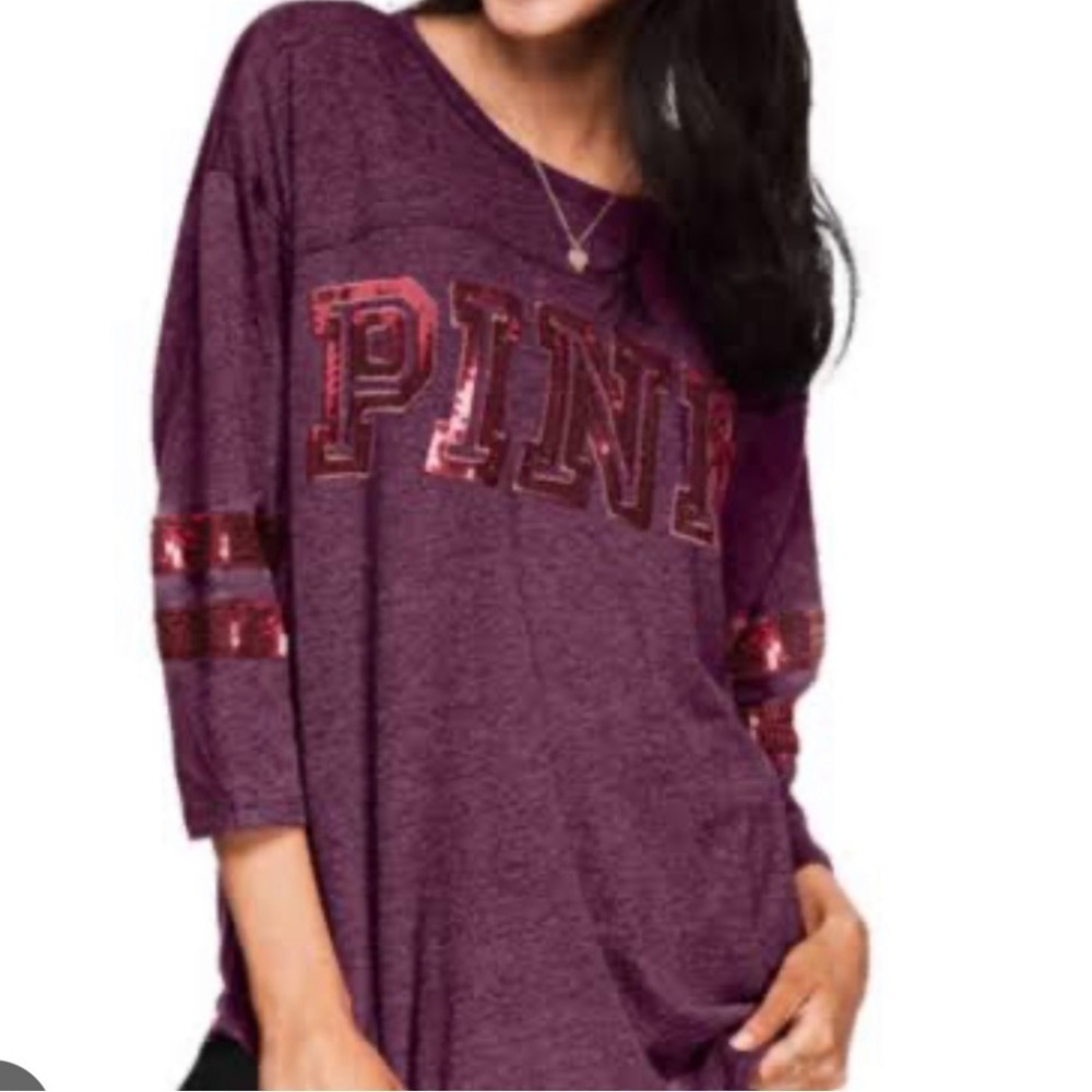 Victoria’s Secret PINK Bling Boyfriend Jersey Tee in Black Orchid